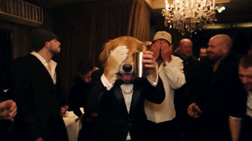 The golden retriever in a tuxedo